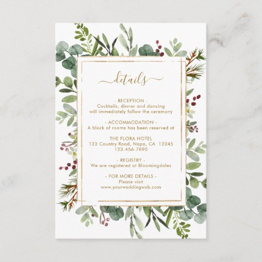 Botanische Greenery-kerstbruiloft - Gegevens Informatiekaartje (Voorkant)