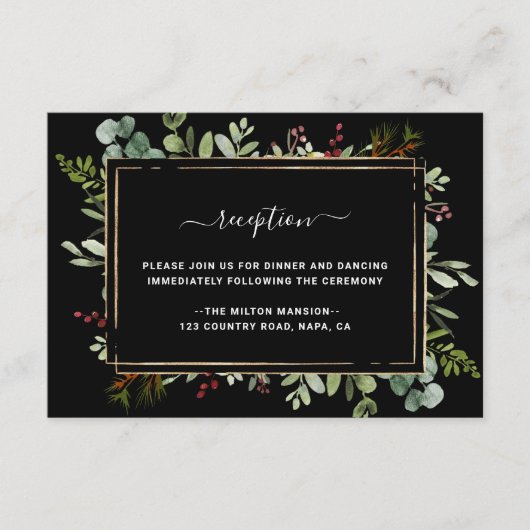 Botanische Greenery kerstbruiloft-receptie Informatiekaartje (Voorkant)