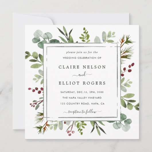 Botanische Greenery kerstbruiloft Square Kaart (Voorkant)
