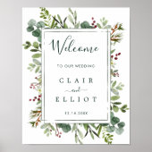 Botanische Greenery kerstbruiloft Welkomstbord Poster (Voorkant)