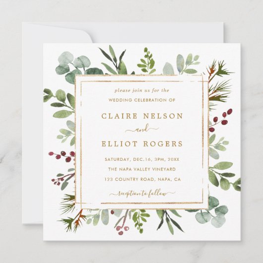 Botanische Greenery-kerstfeest met gouden bruiloft Kaart (Voorkant)