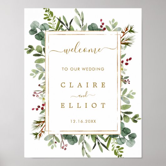 Botanische Greenery-kerstfeestdag Welkom Poster (Voorkant)