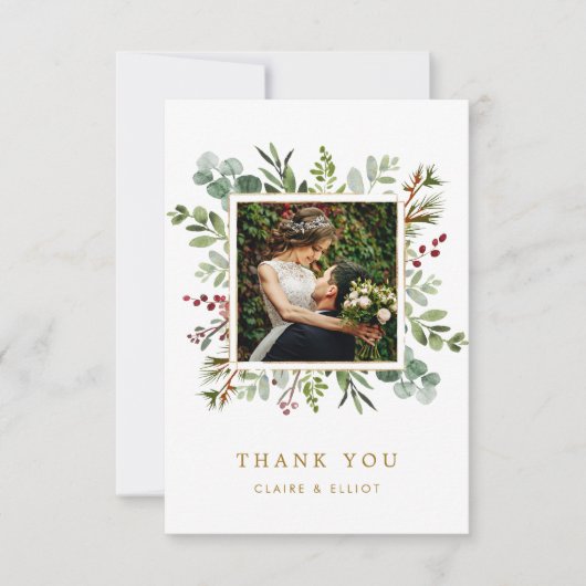 Botanische Greenery-kerstfeestfoto Foto Bedankkaart (Voorkant)