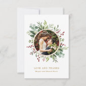 Botanische Greenery-kerstfeestfoto Foto Bedankkaart (Voorkant)