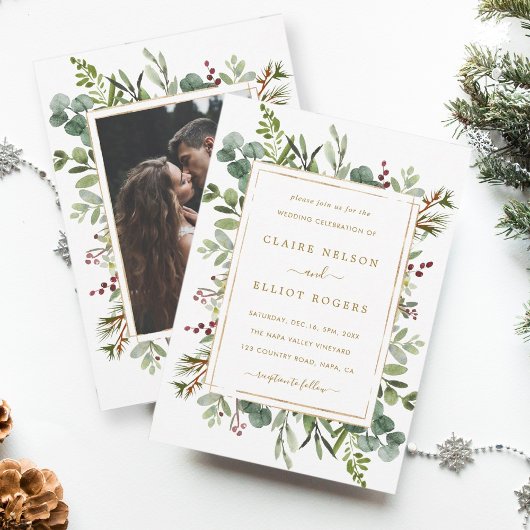 Botanische Greenery-kerstfeestfoto Foto Kaart