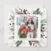 Botanische Greenery kerstfoto Feestdagenkaart (Voorkant)