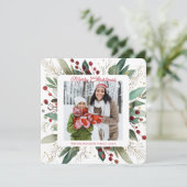 Botanische Greenery kerstfoto Feestdagenkaart (Staand voorkant)