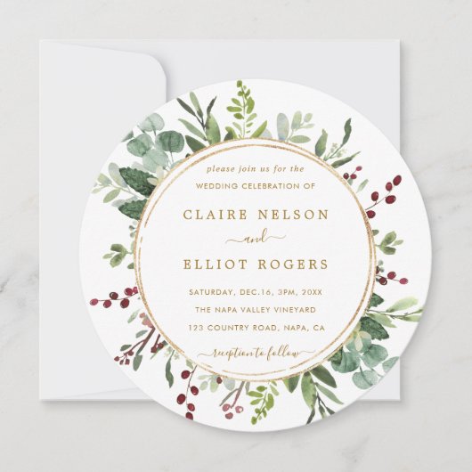 Botanische Greenery-kerstgouden bruiloft Kaart (Voorkant)