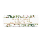 Botanische Greenery-kerstgouden Return-adres Etiket (Voorkant)