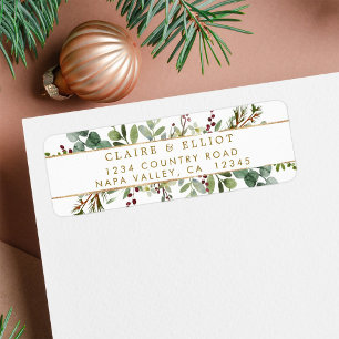 Botanische Greenery-kerstgouden Return-adres Etiket
