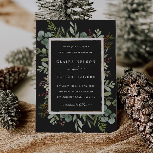 Botanische Greenery Kerstmis Black Weddenschap Kaart