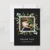 Botanische Greenery Kerstmis Black Weduwfoto Foto Bedankkaart (Voorkant)
