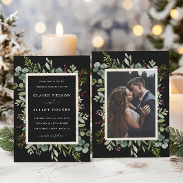 Botanische Greenery Kerstmis Black Weduwfoto Foto Kaart