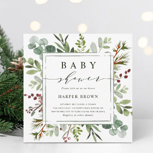 Botanische Greenery-kerstvierkant Baby shower Kaart