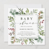 Botanische Greenery-kerstvierkant Baby shower Kaart (Voorkant)