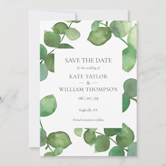 Botanische Greenery laat de foto sparen de Datum Save The Date (Voorkant)