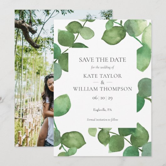 Botanische Greenery laat de foto sparen de Datum Save The Date (Voorkant / Achterkant)
