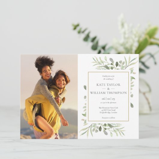 Botanische Greenery laat foto's over het huwelijk Kaart (Staand voorkant)