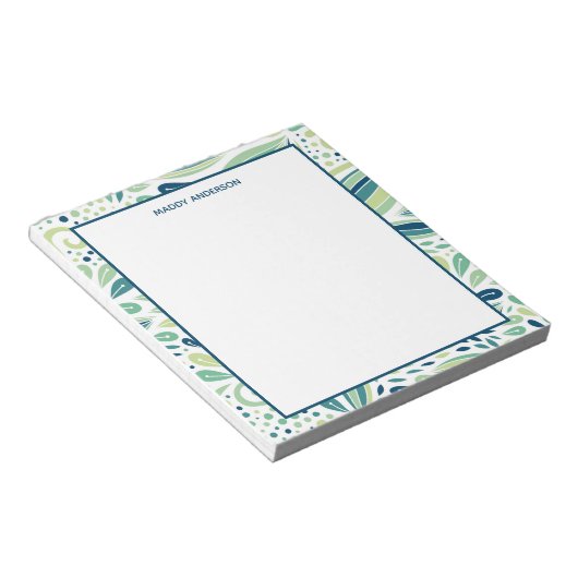 Botanische Greenery Leaf Pattern Persoonlijke naam Notitieblok (Schuin)