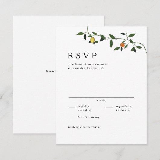 Botanische Greenery, Lemons en Marigbles RSVP Kaartje (Voorkant / Achterkant)