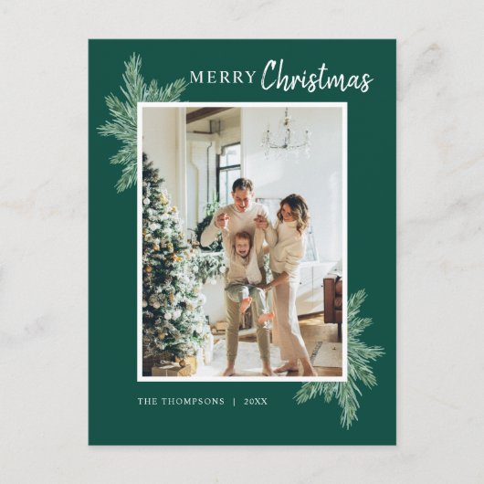 Botanische Greenery Pine Foto met kerst Briefkaart (Voorkant)