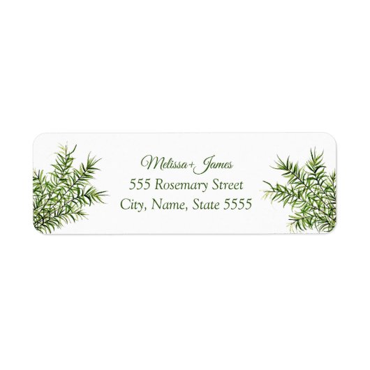 Botanische Greenery Rosemary Wedding Return Addres Etiket (Voorkant)