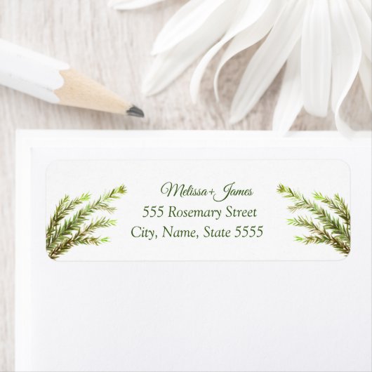 Botanische Greenery Rosemary Wedding Return Label (Insitu)