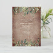 Botanische Greenery Rustic Brick Wedding Kaart (Staand voorkant)