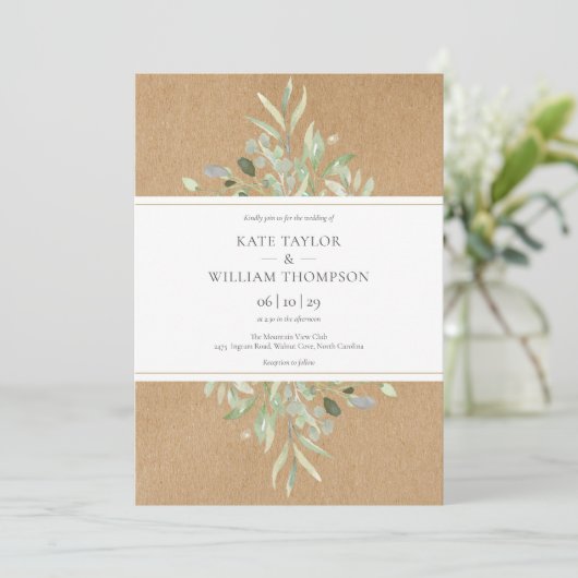 Botanische Greenery Rustic Kraft Foto bruiloft Kaart (Staand voorkant)