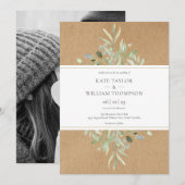 Botanische Greenery Rustic Kraft Foto bruiloft Kaart (Voorkant / Achterkant)