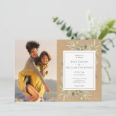 Botanische Greenery Rustic Kraft Foto's Weddenscha Kaart (Staand voorkant)