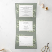 Botanische Greenery Sage Green Photo Wedding Drieluik Uitnodiging (Binnen)