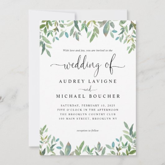 Botanische Greenery Sage Green Wedding Invitation Kaart (Voorkant)