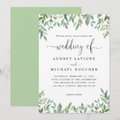 Botanische Greenery Sage Green Wedding Invitation Kaart (Voorkant / Achterkant)