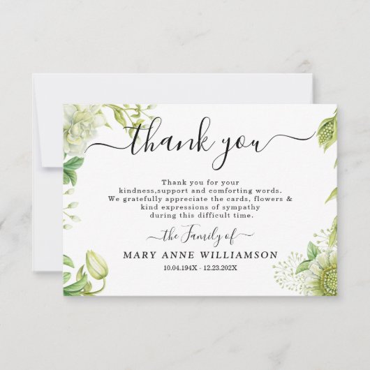 Botanische Greenery Script Funeral Hartelijk dank Bedankkaart (Voorkant)