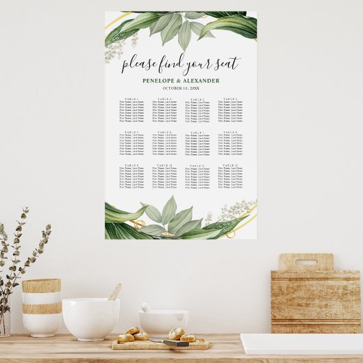 Botanische Greenery verliest tabelschema Poster (Keuken)
