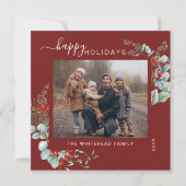 Botanische Greenery Waterverf Elegant Burgundy Feestdagenkaart (Voorkant)