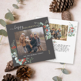 Botanische Greenery Waterverf Elegant Donkergrijs Feestdagenkaart