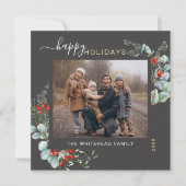 Botanische Greenery Waterverf Elegant Donkergrijs Feestdagenkaart (Voorkant)