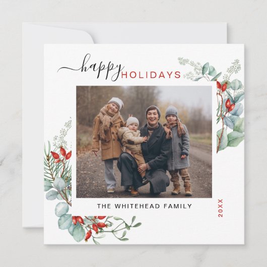 Botanische Greenery Waterverf Elegant Feestdagenkaart (Voorkant)