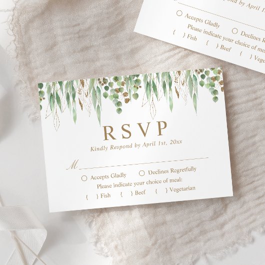 Botanische Greenery Waterverf Gold Wedding RSVP Kaartje