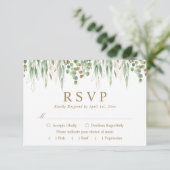 Botanische Greenery Waterverf Gold Wedding RSVP Kaartje (Staand voorkant)