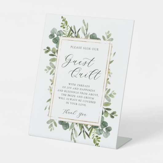 Botanische Greenery Wedding Guest Quilt Reclamebord Met Voetstuk (Voorkant)