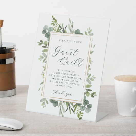 Botanische Greenery Wedding Guest Quilt Reclamebord Met Voetstuk (Insitu)