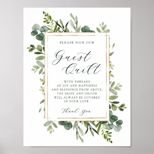 Botanische Greenery Wedding Guest Quilt Sign Poster (Voorkant)