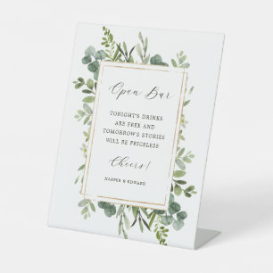 Botanische Greenery Wedding Open Bar Reclamebord Met Voetstuk