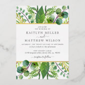 Botanische Greenery Wedding Real Folie Uitnodiging (Voorkant)