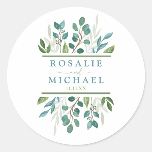 Botanische Greenery Wedding Ronde Sticker (Voorkant)