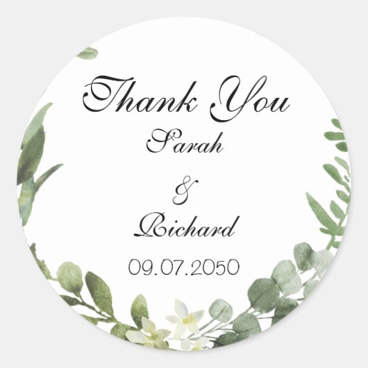 Botanische Greenery Wedding Ronde Sticker (Voorkant)