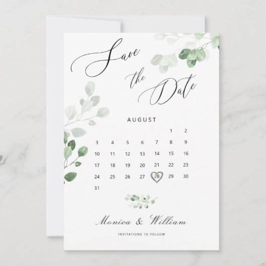 Botanische Greenery Wedding Save the Date Kaart (Voorkant)